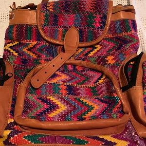 Leather embroidered backpack